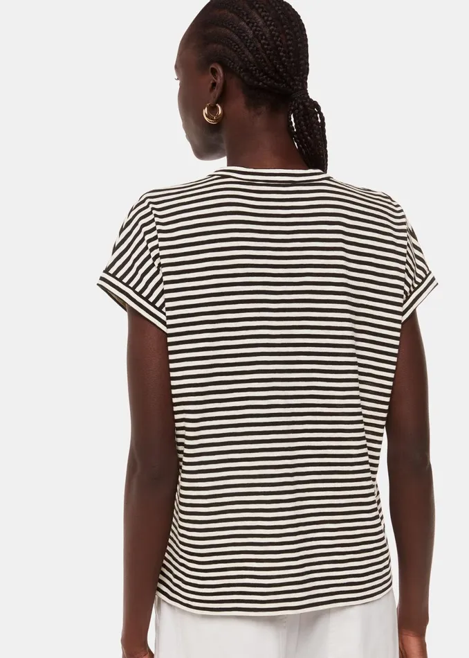 Women TShirts Whistles Black Jilly Stripe Button Top