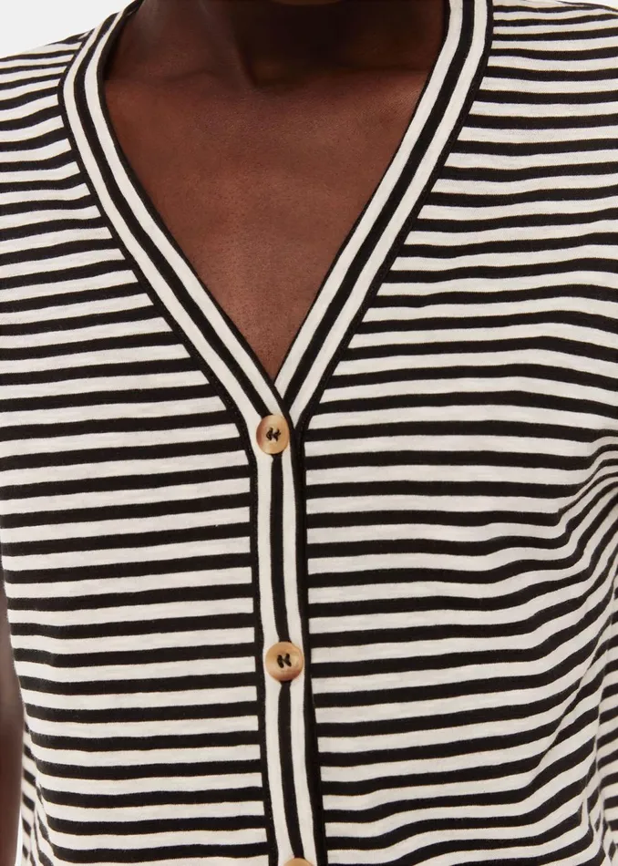 Women TShirts Whistles Black Jilly Stripe Button Top