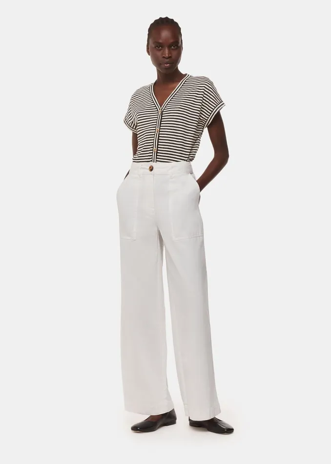 Women TShirts Whistles Black Jilly Stripe Button Top