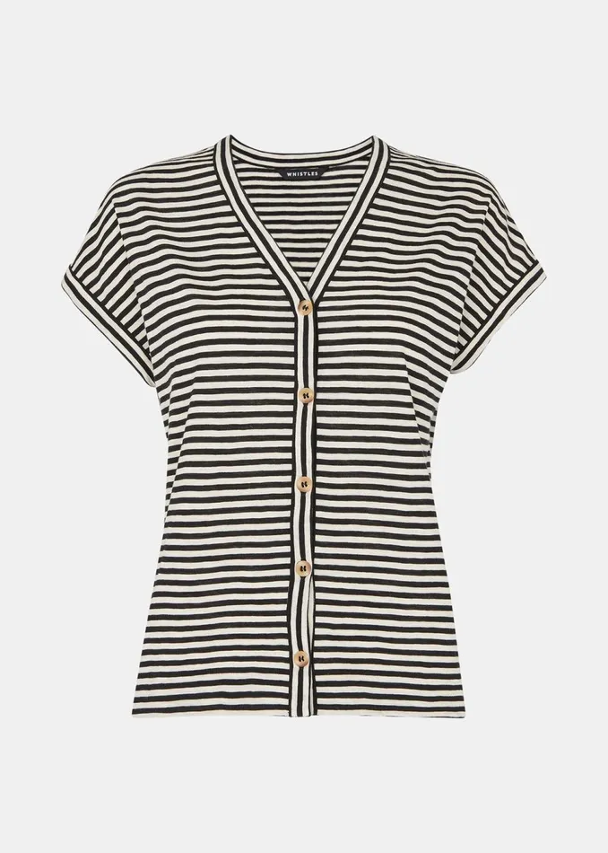 Women TShirts Whistles Black Jilly Stripe Button Top