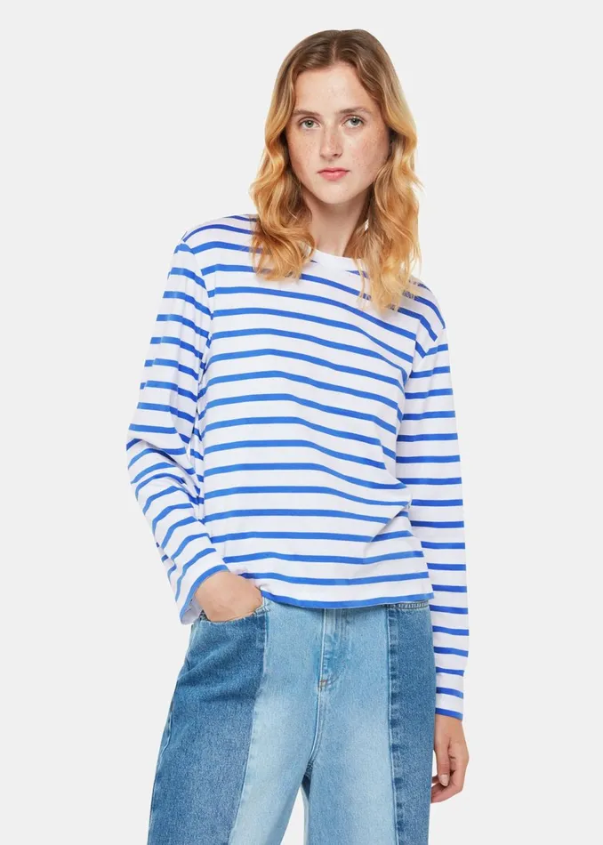 Women TShirts Whistles Blue Stripe Cotton Top