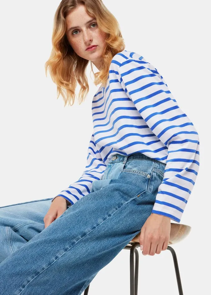 Women TShirts Whistles Blue Stripe Cotton Top