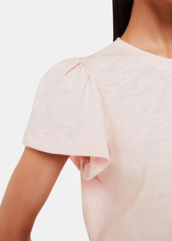 Women TShirts Whistles Pale Pink Cotton Frill Sleeve TShirt