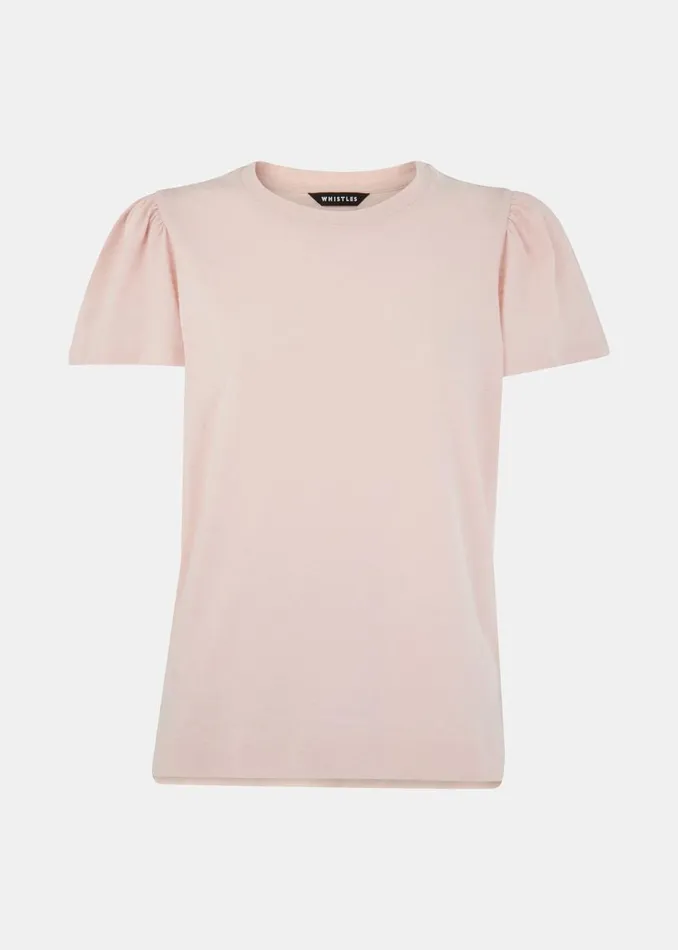 Women TShirts Whistles Pale Pink Cotton Frill Sleeve TShirt