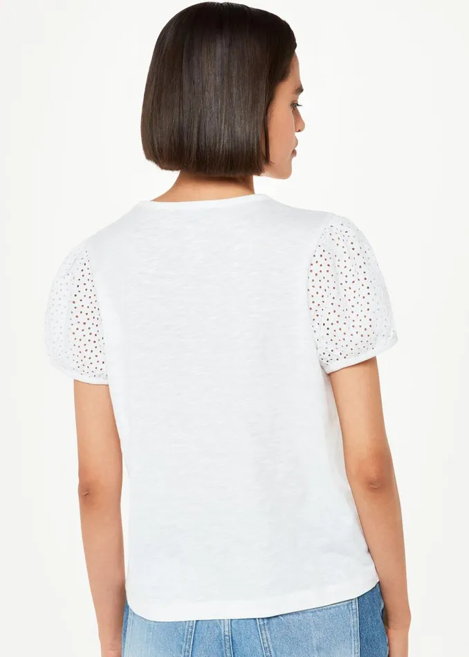 Women TShirts Whistles White Broderie Puff Sleeve TShirt
