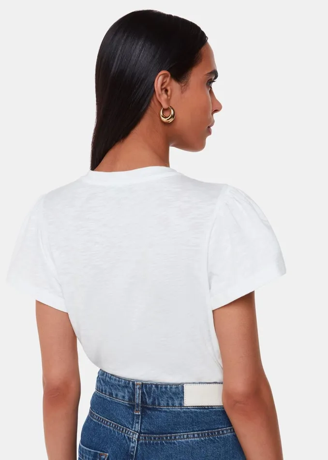 Women TShirts Whistles White Cotton Frill Sleeve T Shirt