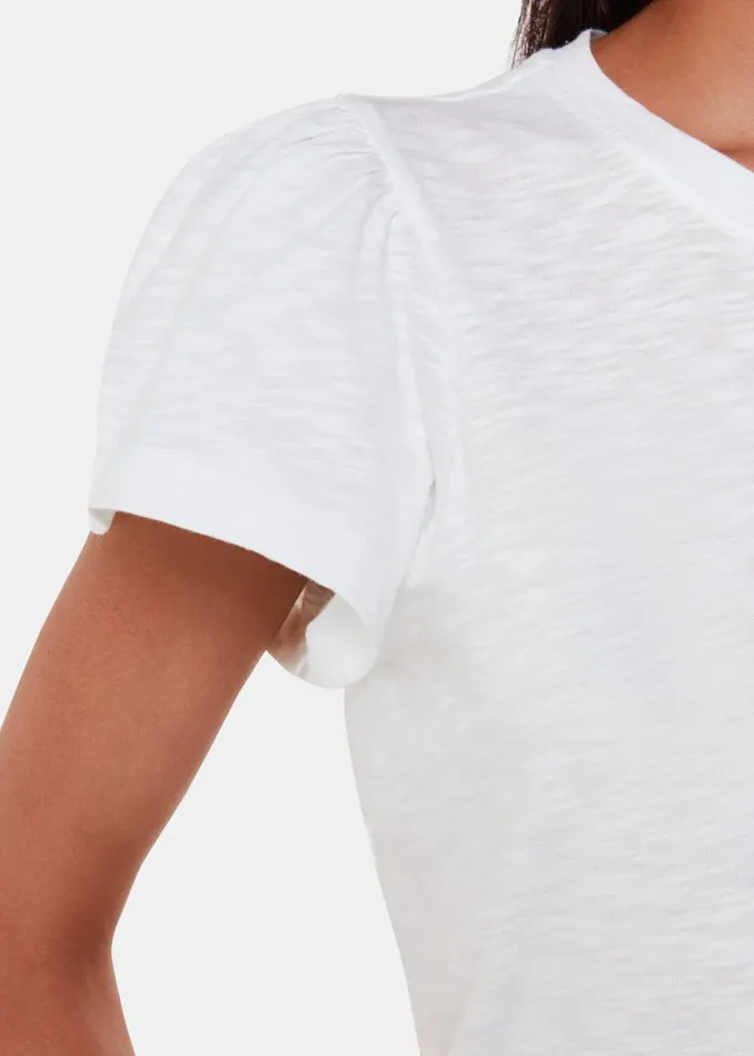 Women TShirts Whistles White Cotton Frill Sleeve T Shirt