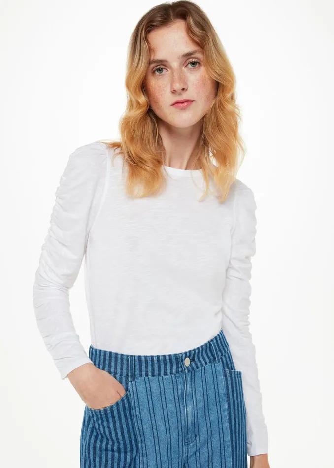 Women TShirts Whistles White Ruched Sleeve Top