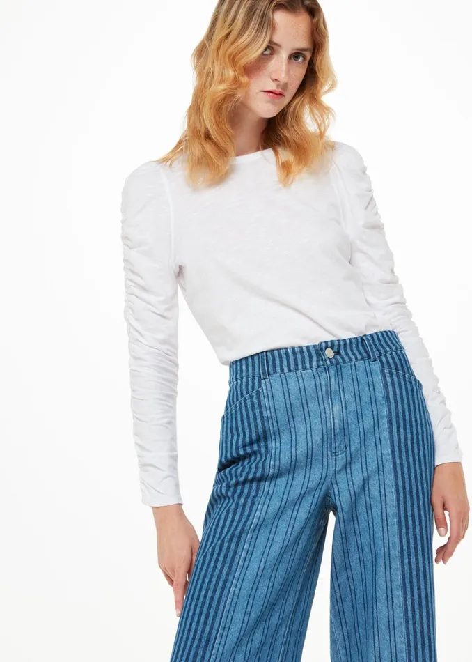 Women TShirts Whistles White Ruched Sleeve Top