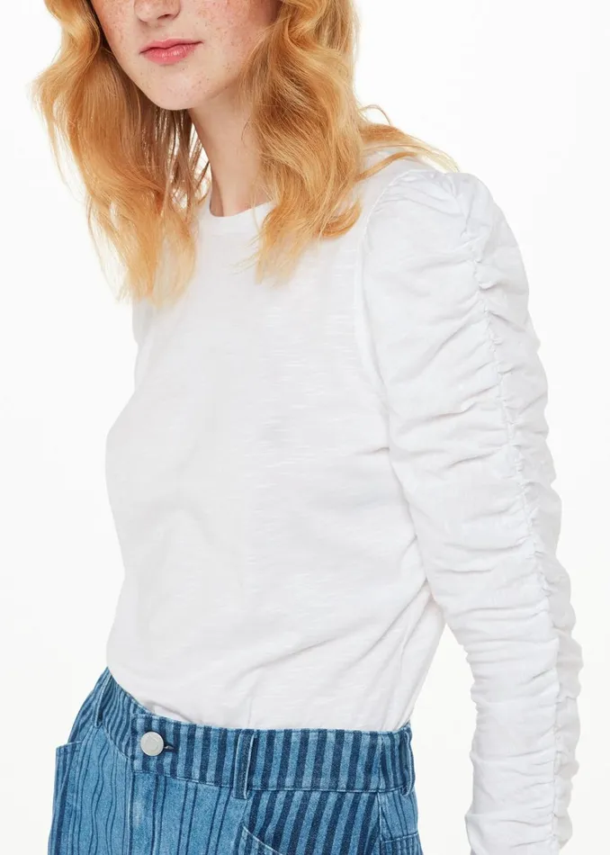 Women TShirts Whistles White Ruched Sleeve Top