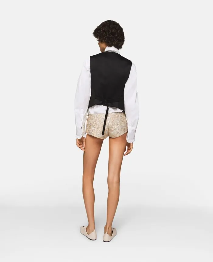 Women Tailoring Stella McCartney Crystal Embellished Wool Tuxedo Waistcoat Metallic Silver