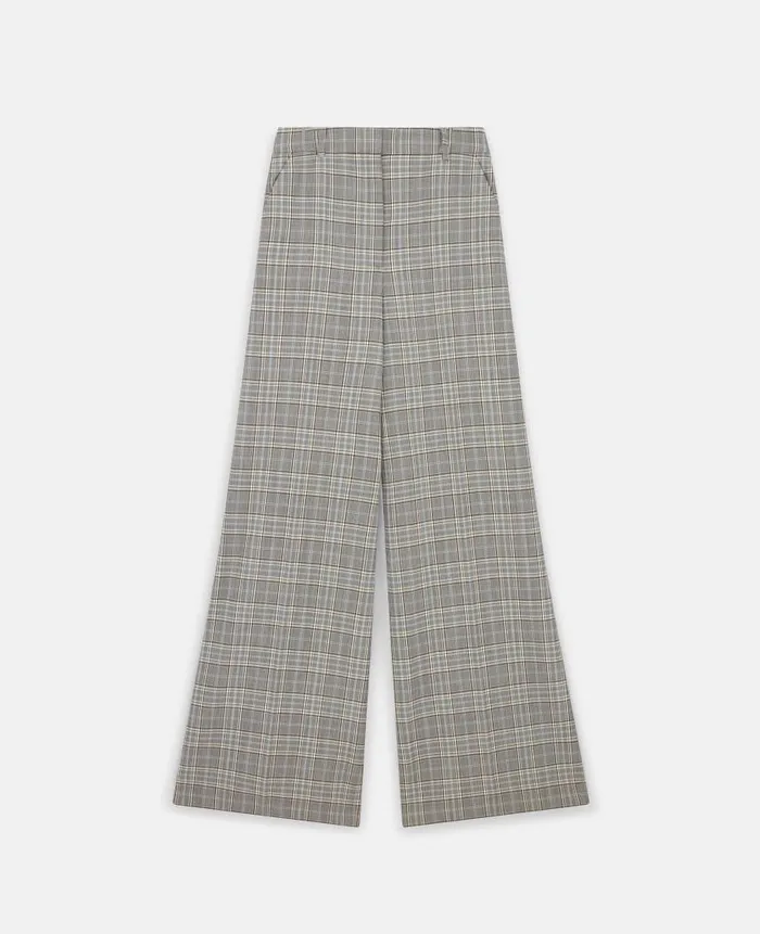 Women Tailoring Stella McCartney HighRise WideLeg Wool Pants Gray And Blue Check Women Tailoring Stella McCartney HighRise WideLeg Wool Pants Gray And Blue Check