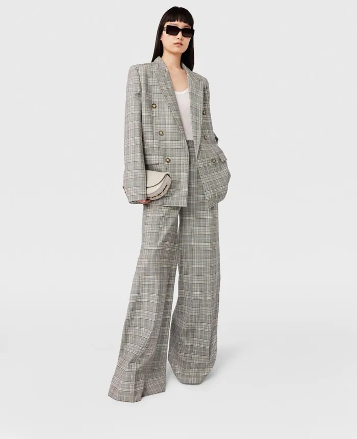 Women Tailoring Stella McCartney HighRise WideLeg Wool Pants Gray And Blue Check