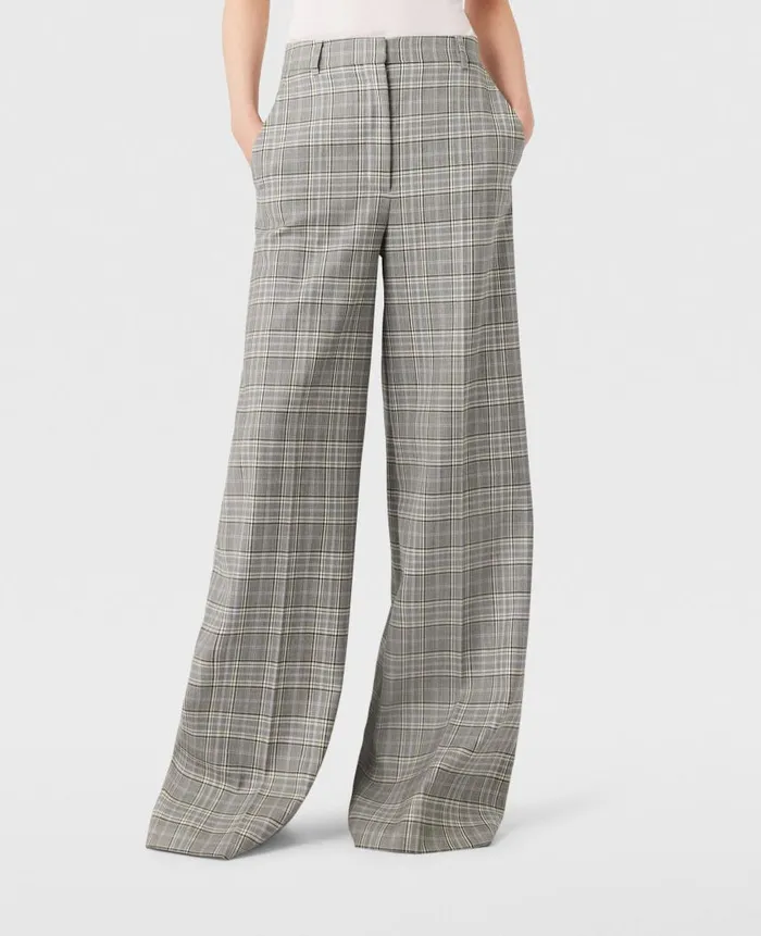 Women Tailoring Stella McCartney HighRise WideLeg Wool Pants Gray And Blue Check