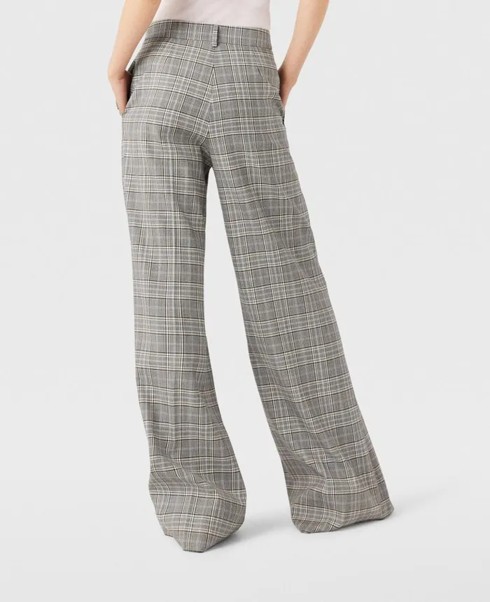 Women Tailoring Stella McCartney HighRise WideLeg Wool Pants Gray And Blue Check