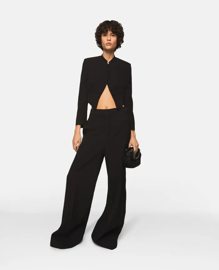 Women Tailoring Stella McCartney Pleated HighRise WideLeg Wool Trousers Midnight Black