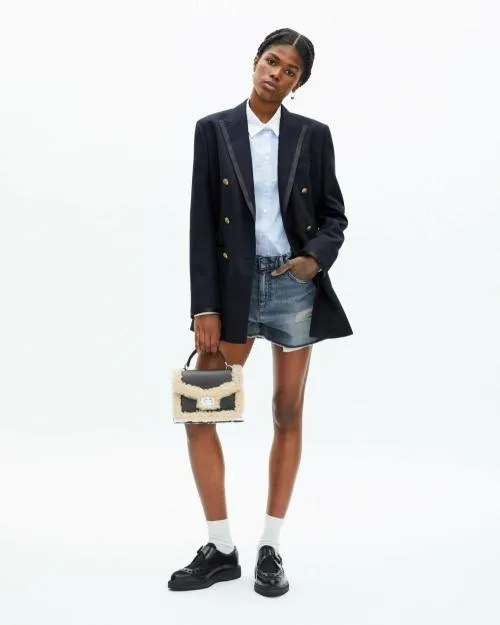 Women Tailoring The Kooples Navy Blue Wool Blend Suit Jacket Dark Navy