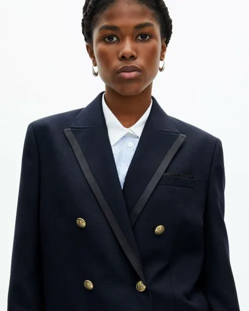 Women Tailoring The Kooples Navy Blue Wool Blend Suit Jacket Dark Navy