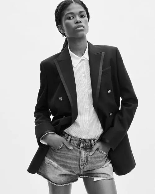 Women Tailoring The Kooples Navy Blue Wool Blend Suit Jacket Dark Navy