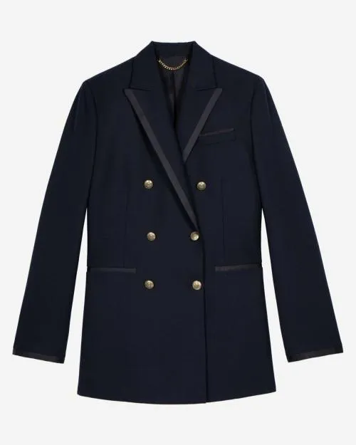 Women Tailoring The Kooples Navy Blue Wool Blend Suit Jacket Dark Navy