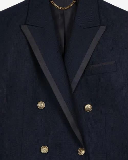 Women Tailoring The Kooples Navy Blue Wool Blend Suit Jacket Dark Navy