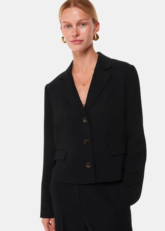 Women Tailoring Whistles Black Tailored Short Crepe Blazer