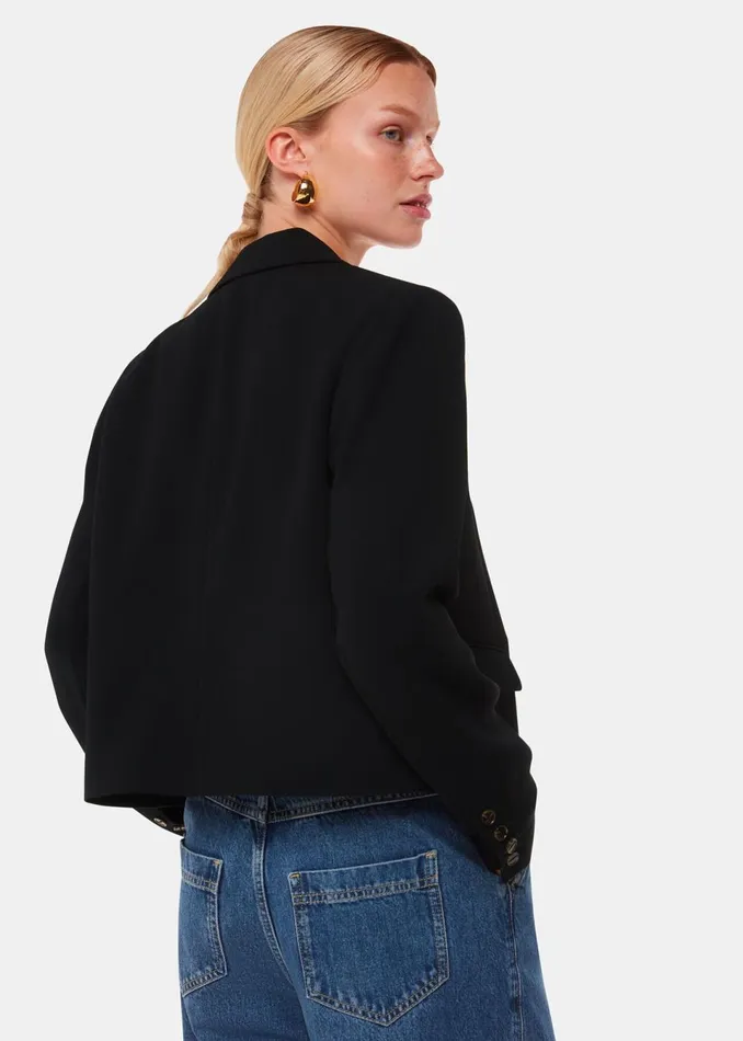 Women Tailoring Whistles Black Tailored Short Crepe Blazer