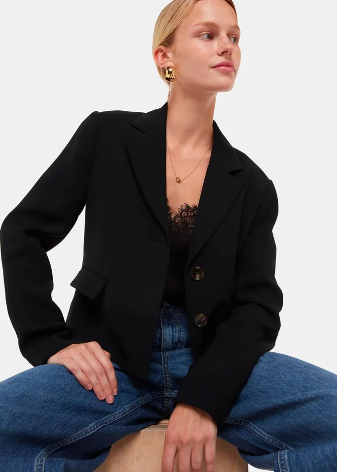Women Tailoring Whistles Black Tailored Short Crepe Blazer