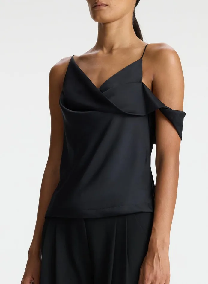 Women Tees and Tanks ALC Ramona Satin Asymmetrical Top Black