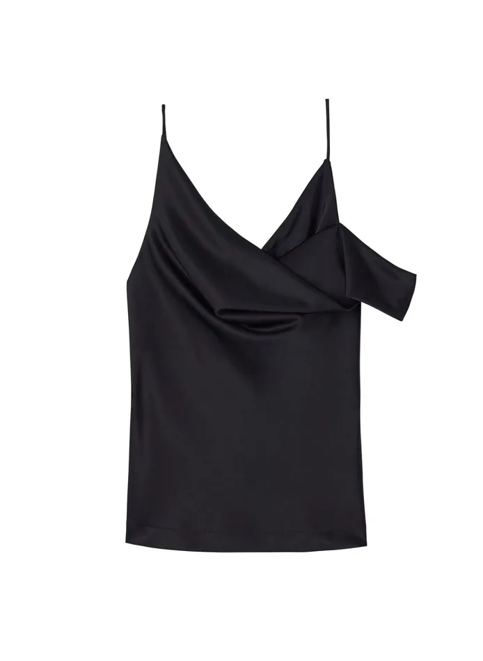 Women Tees and Tanks ALC Ramona Satin Asymmetrical Top Black