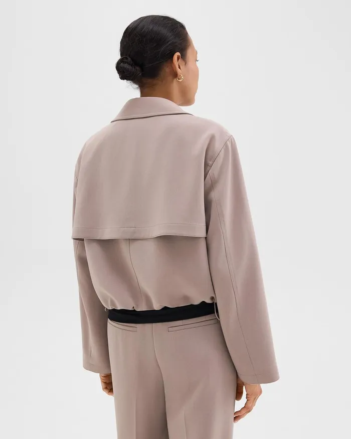 Women Theory Outerwear DoubleBreasted Crop Trench In Admiral Crepe Cinder