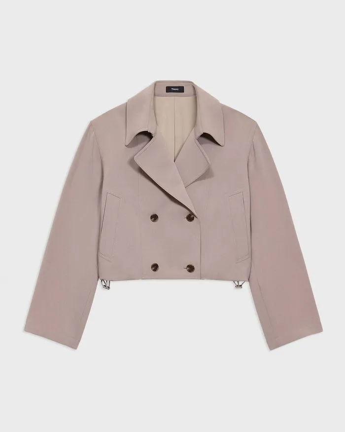 Women Theory Outerwear DoubleBreasted Crop Trench In Admiral Crepe Cinder