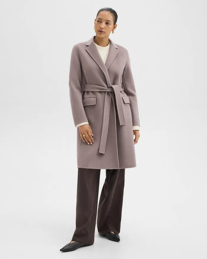 Women Theory Outerwear Wrap Coat In DoubleFace WoolCashmere Cinder Melange