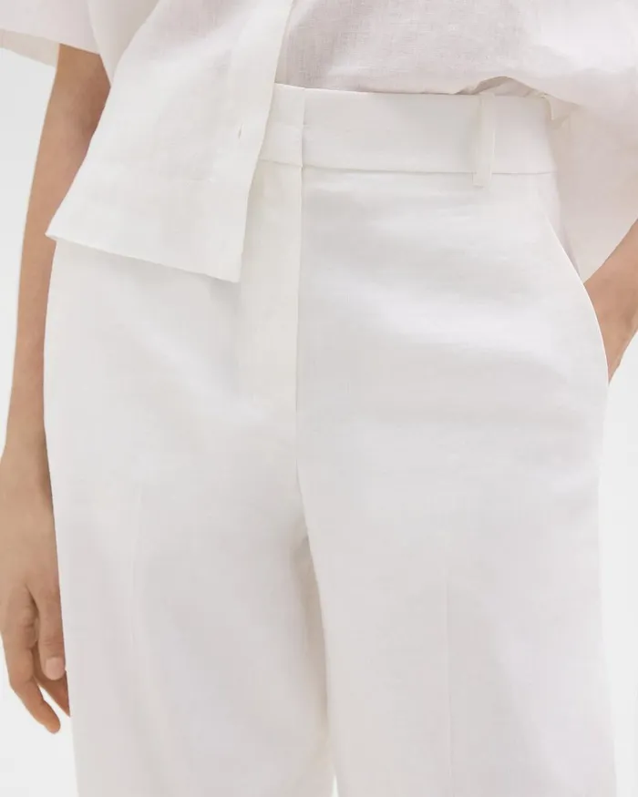 Women Theory Pants HighWaist WideLeg Pant In Good Linen White