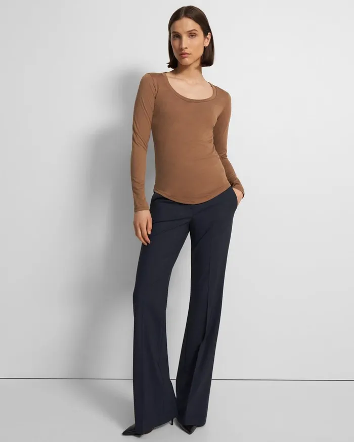 Women Theory TShirts Tank Tops Tiny LongSleeve Scoop Tee In Organic Cotton Truffle