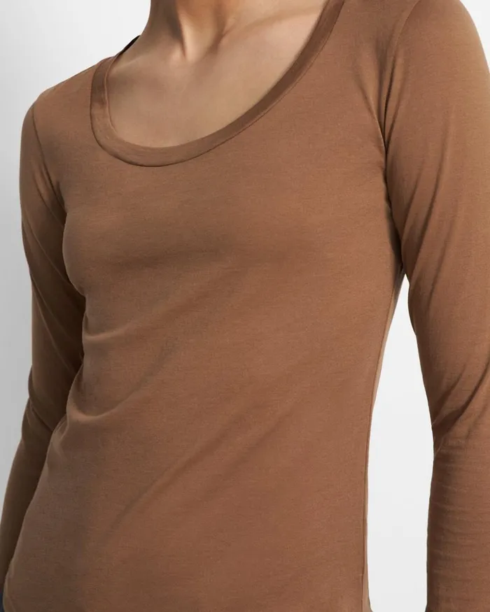 Women Theory TShirts Tank Tops Tiny LongSleeve Scoop Tee In Organic Cotton Truffle