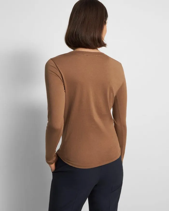 Women Theory TShirts Tank Tops Tiny LongSleeve Scoop Tee In Organic Cotton Truffle