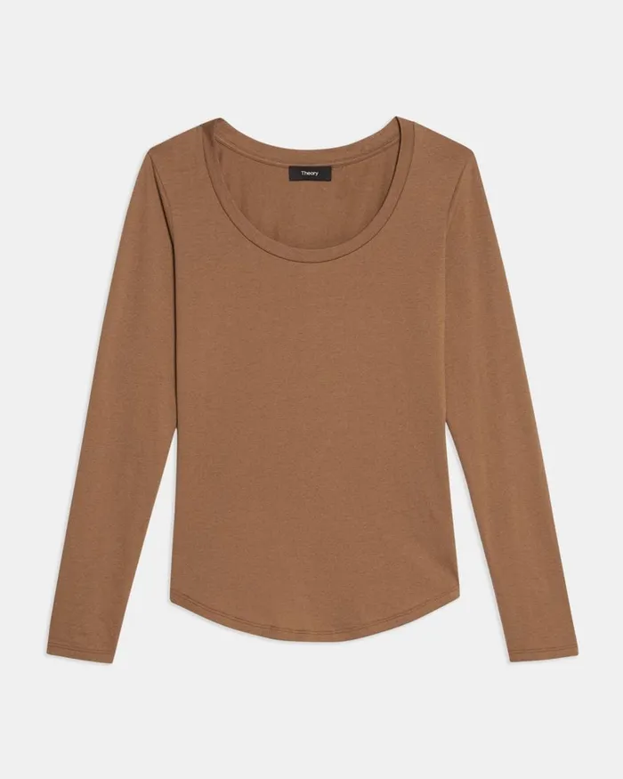 Women Theory TShirts Tank Tops Tiny LongSleeve Scoop Tee In Organic Cotton Truffle