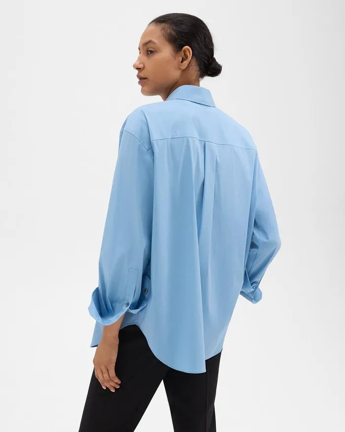 Women Theory Tops Boyfriend Shirt In Good Cotton Powder Blue