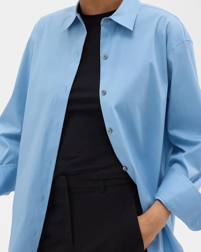 Women Theory Tops Boyfriend Shirt In Good Cotton Powder Blue
