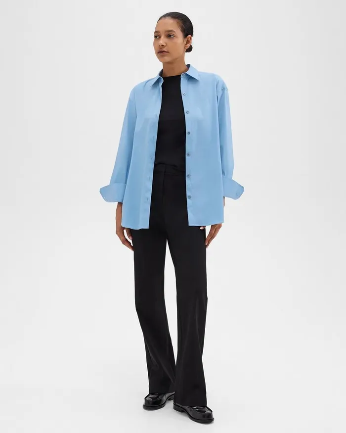 Women Theory Tops Boyfriend Shirt In Good Cotton Powder Blue