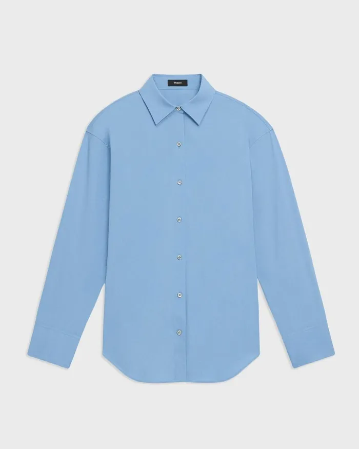 Women Theory Tops Boyfriend Shirt In Good Cotton Powder Blue