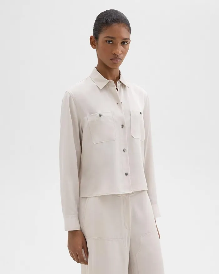 Women Theory Tops Patch Pocket Shirt In Fluid Twill New Sand