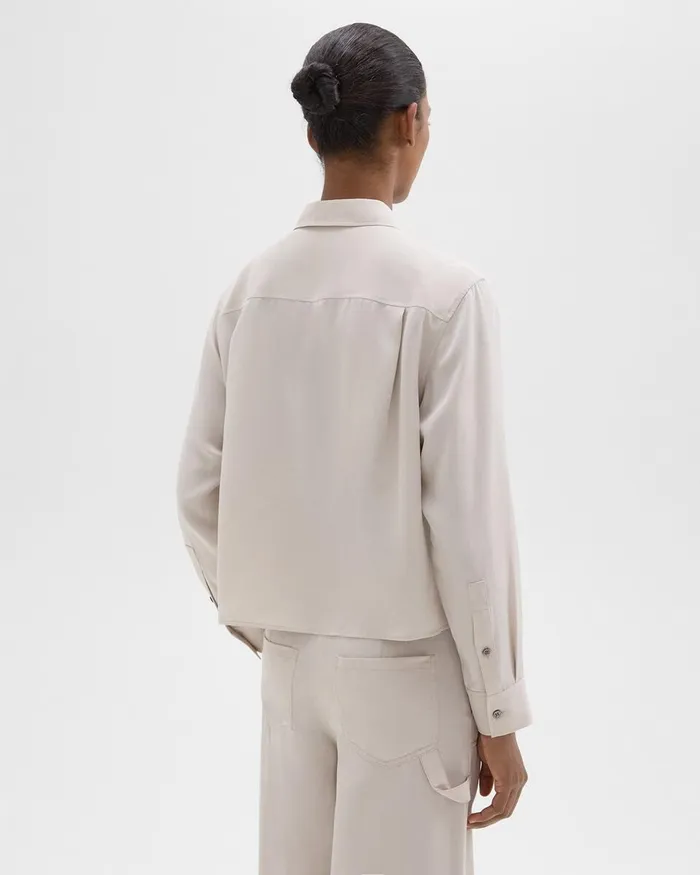 Women Theory Tops Patch Pocket Shirt In Fluid Twill New Sand