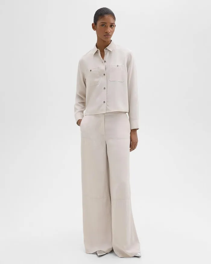 Women Theory Tops Patch Pocket Shirt In Fluid Twill New Sand