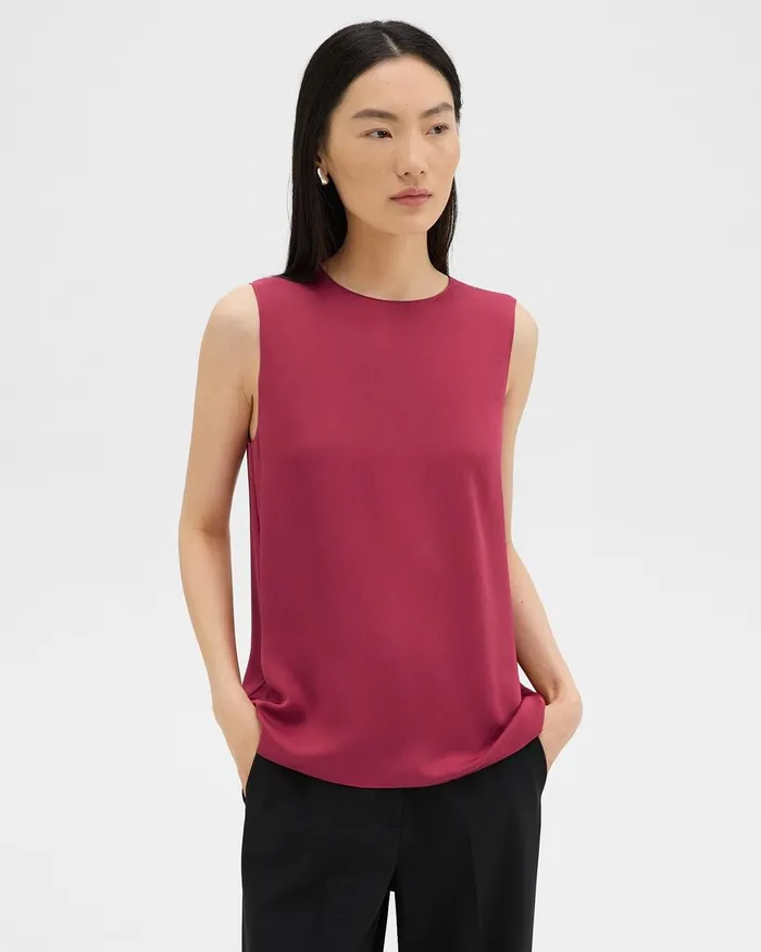 Women Theory Tops Shell Top In Silk Georgette Deep Rose