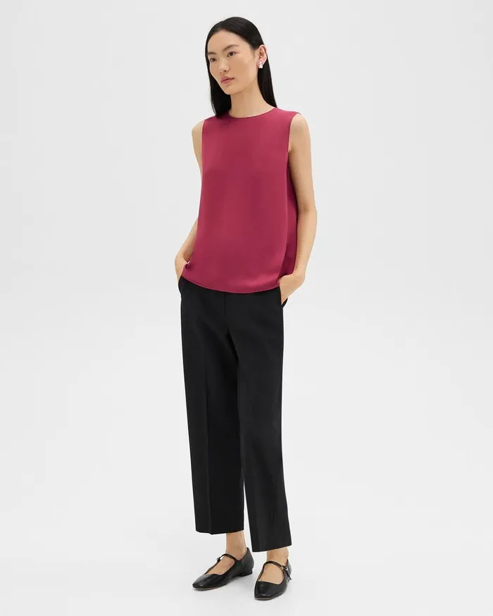 Women Theory Tops Shell Top In Silk Georgette Deep Rose