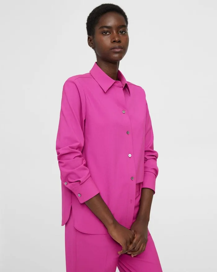 Women Theory Tops Straight Shirt In Good Wool Carnation