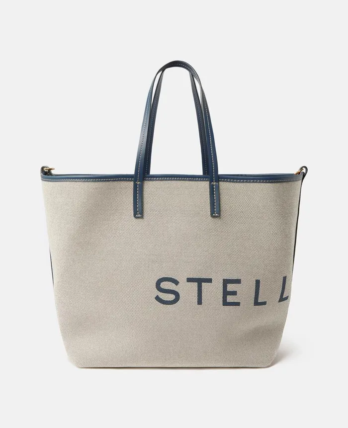 Women TopHandle Bags Stella McCartney Logo Canvas Beach Tote Bag Greynavy