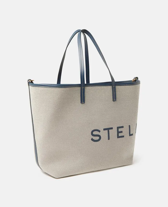 Women TopHandle Bags Stella McCartney Logo Canvas Beach Tote Bag Greynavy Women TopHandle Bags Stella McCartney Logo Canvas Beach Tote Bag Greynavy